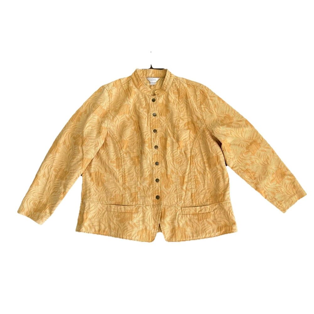 Christopher & Banks Women's 1X Spring Jacket Peplum Back Mustard Yellow Textured